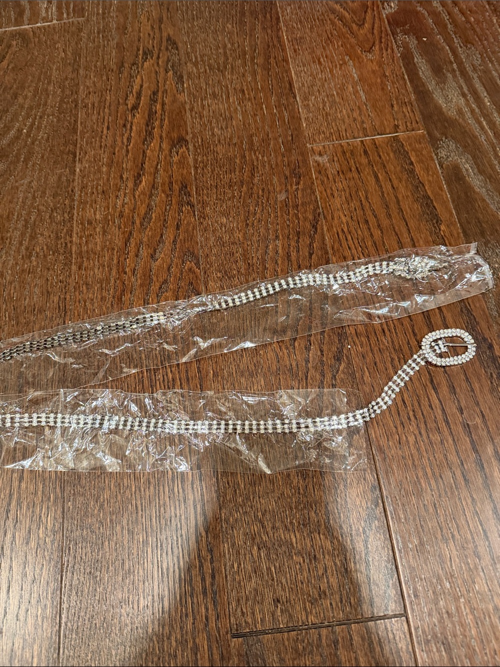 Rhinestone Chain Belt with Circular Buckle - Silver